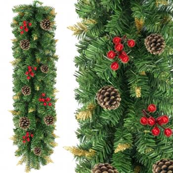 Girlanda świąteczna ubrana 200 cm złote końce- Gęsta