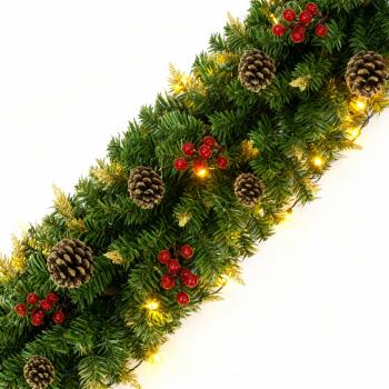 Girlanda świąteczna ubrana 200 cm złote końce- Gęsta + LED