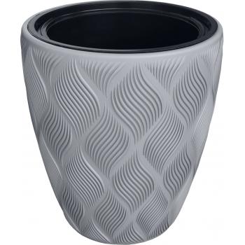 Doniczka Ryflowana Flow 3D + wkład 30 Szara