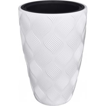 Doniczka Ryflowana Flow Slim 3D + wkład 30 Biała